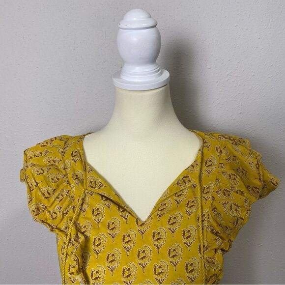 Rose + Olive Yellow Boho Short Flutter Sleeve Top W/ Tassels Women's Size Small - Picture 4 of 14